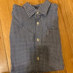 Long sleeve button down navy and white gingham